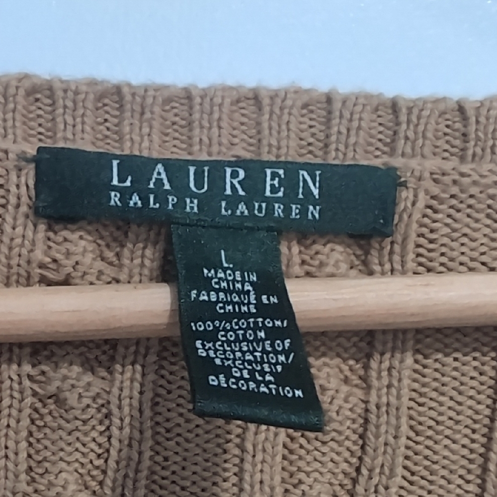 Ralph Lauren Women's V-Neck Cable Knit Sweater Tan Size Large - Picture 2 of 5